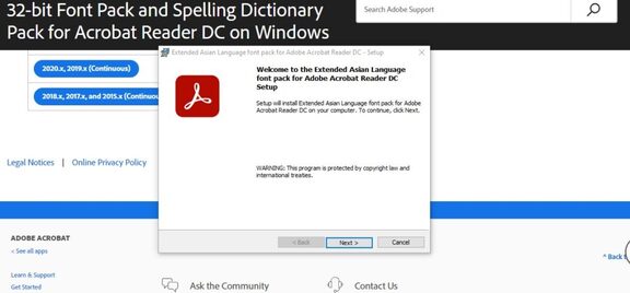 Adobe font pack installation
